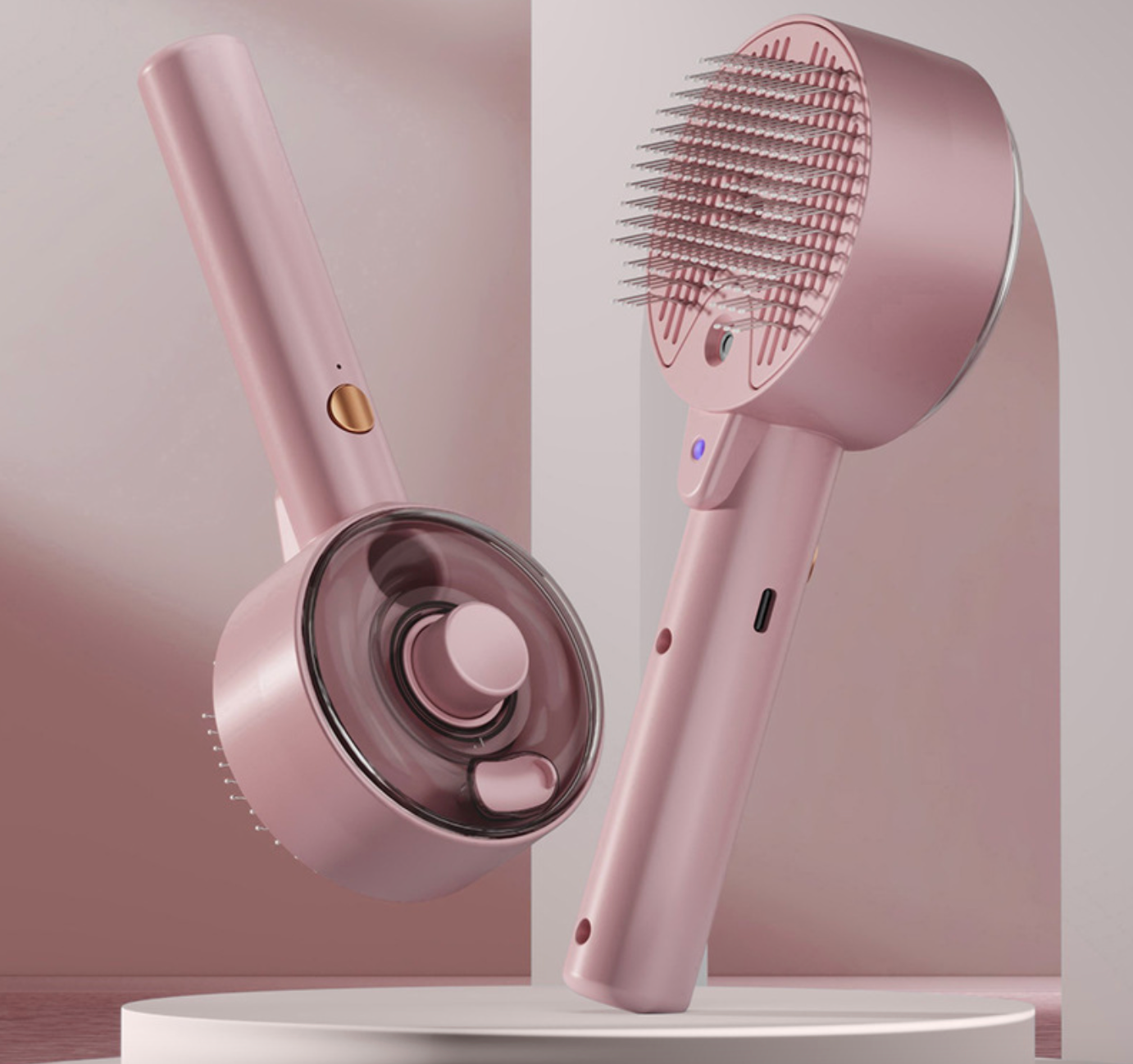 Pink Rechargeable Pet Grooming Brush with UVC Steriliser & Mist Spray