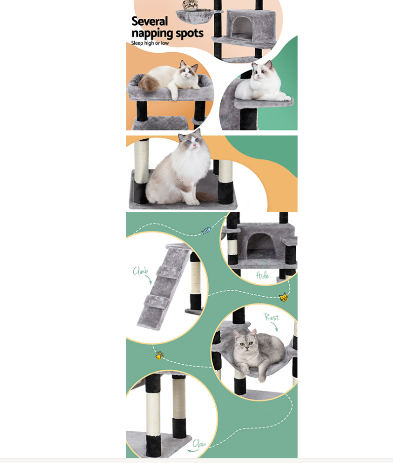 Cat Tree 161cm Tower Scratching Post Scratcher Wood Condo House Play Bed