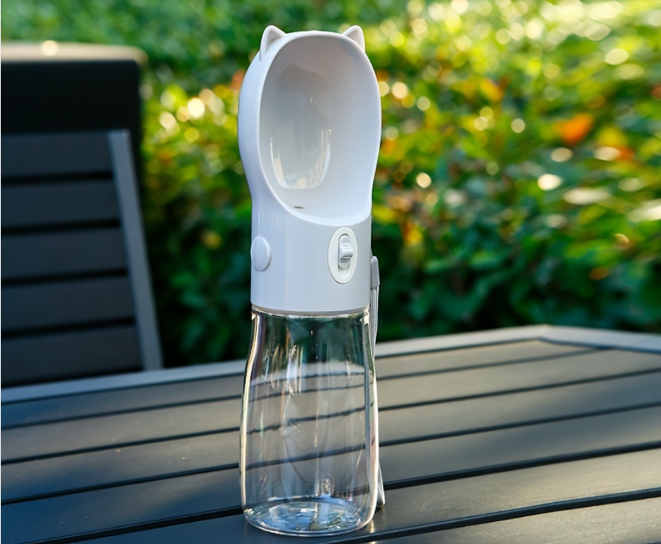 Portable Dog Water Bottle with Built-in Bowl Dispenser - 250ml Water,180ml Food Capacity,Leak-proof for Travel and Walks