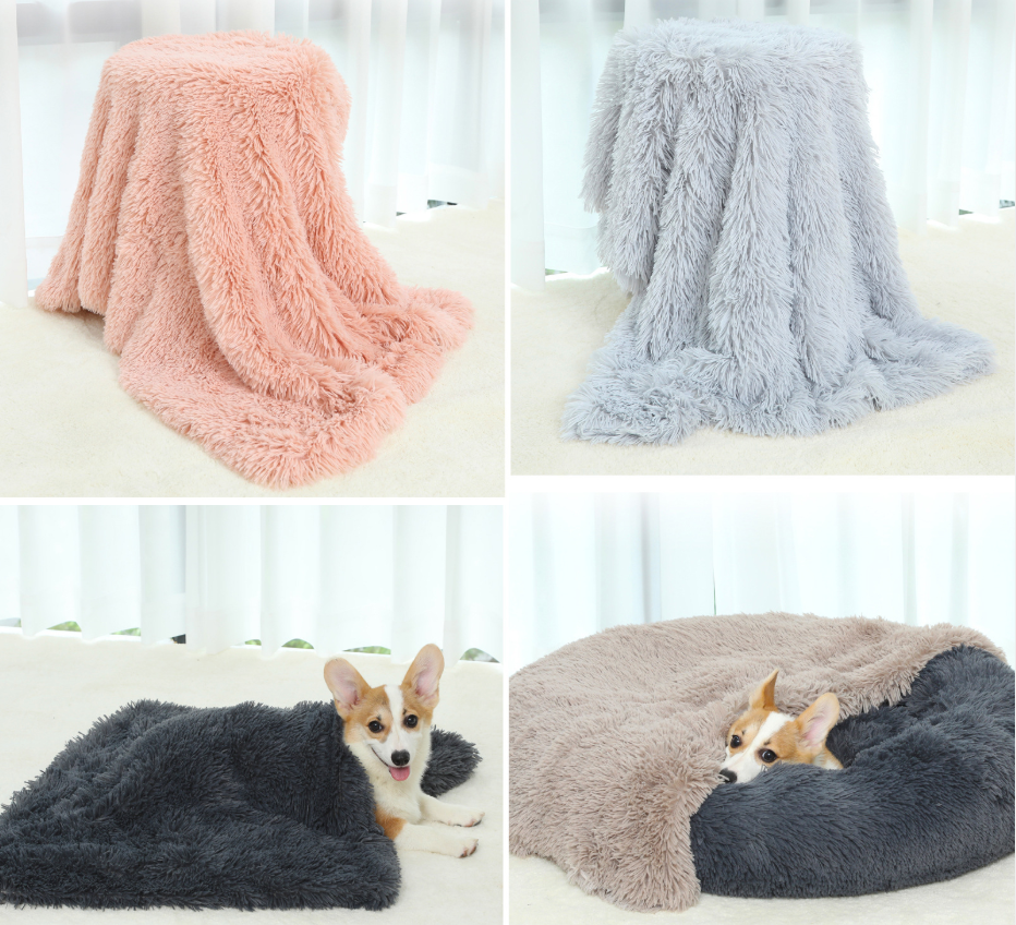 Fluffy Pet Blankets-Soft Faux Fur, Anti-Anxiety Cozy Throws for Cats and Dogs, M 80*55cm