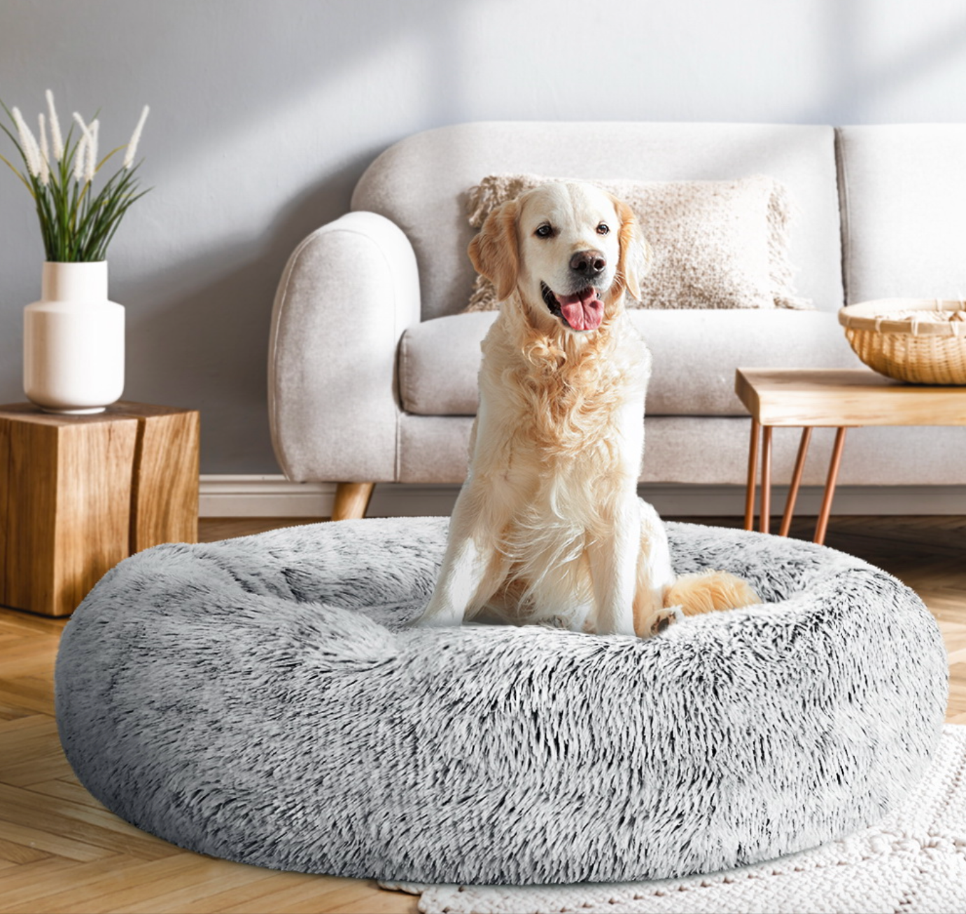 Pet Bed Dog Cat 90cm Large Calming Soft Plush