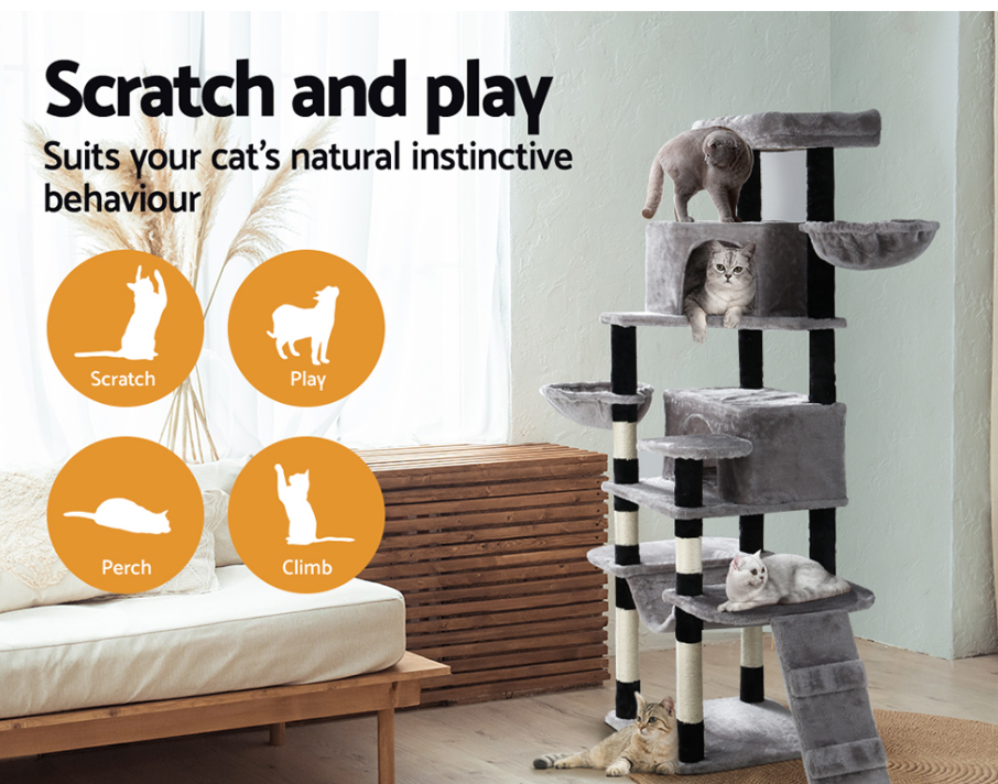 Cat Tree 161cm Tower Scratching Post Scratcher Wood Condo House Play Bed