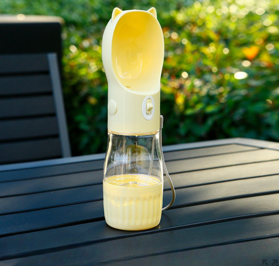 Portable Dog Water Bottle with Built-in Bowl Dispenser - 250ml Water,180ml Food Capacity,Leak-proof for Travel and Walks