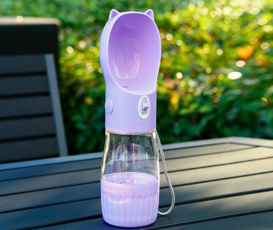 Portable Dog Water Bottle with Built-in Bowl Dispenser - 250ml Water,180ml Food Capacity,Leak-proof for Travel and Walks