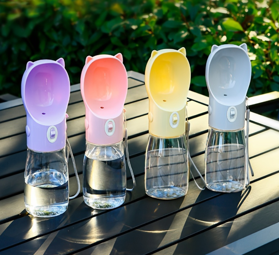 Portable Dog Water Bottle with Built-in Bowl Dispenser - 250ml Water,180ml Food Capacity,Leak-proof for Travel and Walks
